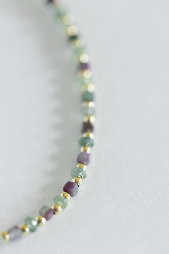 14 K Gold Ruby Zoisite Anyolite Beads Bracelet