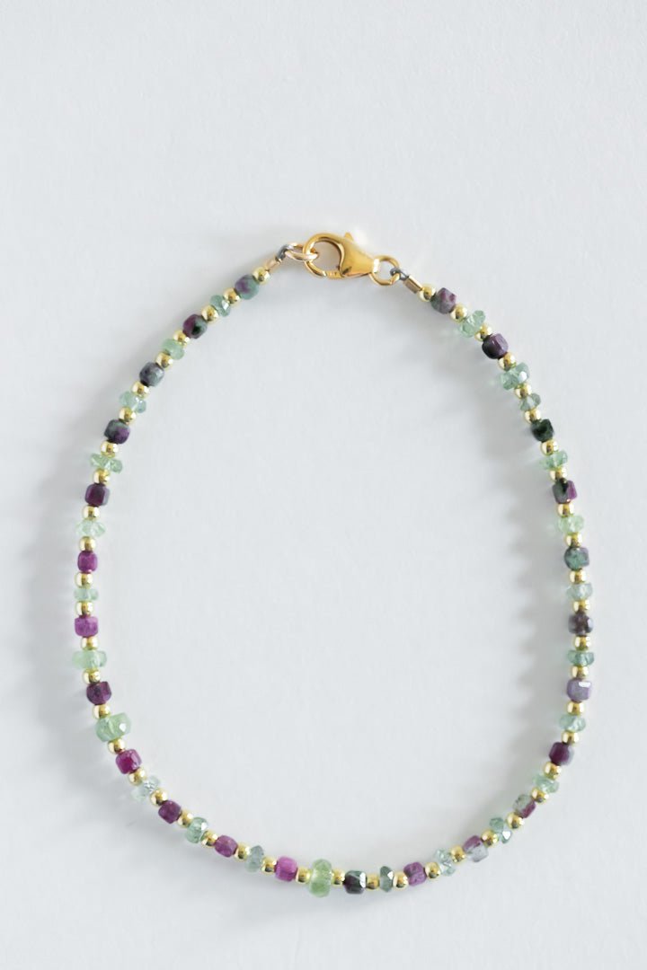 14 K Gold Ruby Zoisite Anyolite Beads Bracelet