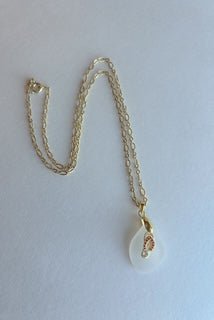 17 1/2" Gold Filled Oval Chain with Lake Michigan Beach Glass with Flip Flop Charm