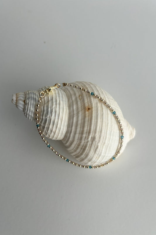 7 3/4 inch Gold Filled, Chocolate Moonstone, and London Blue Topaz Bracelet