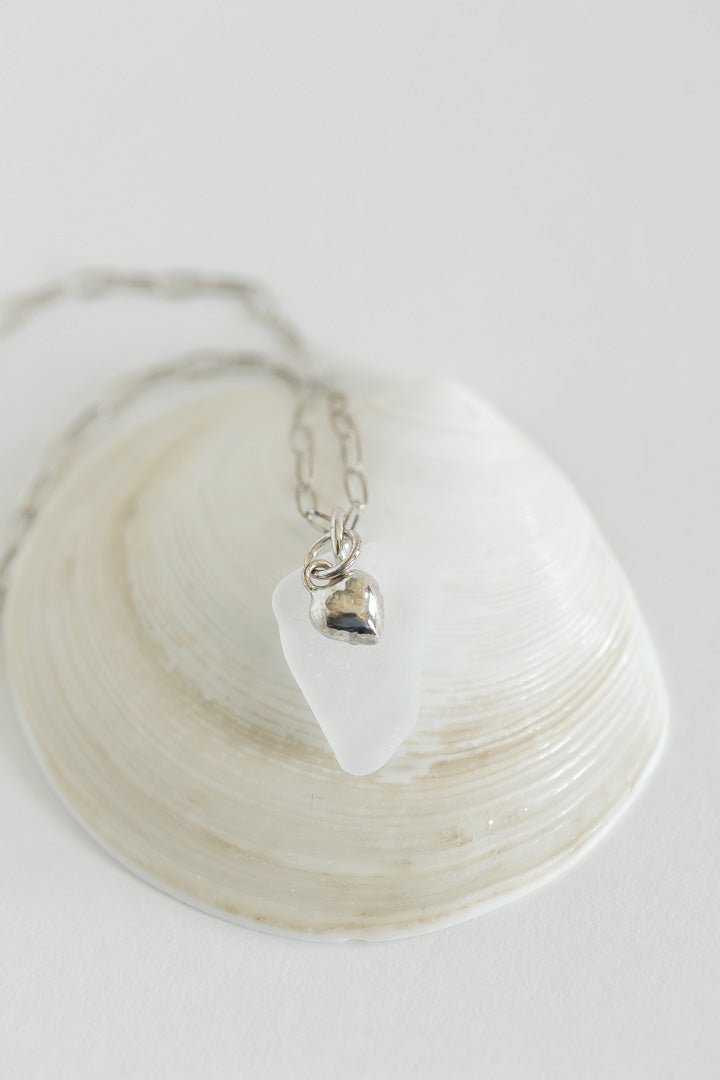 Sterling Silver and Beach Glass with Charm Necklace
