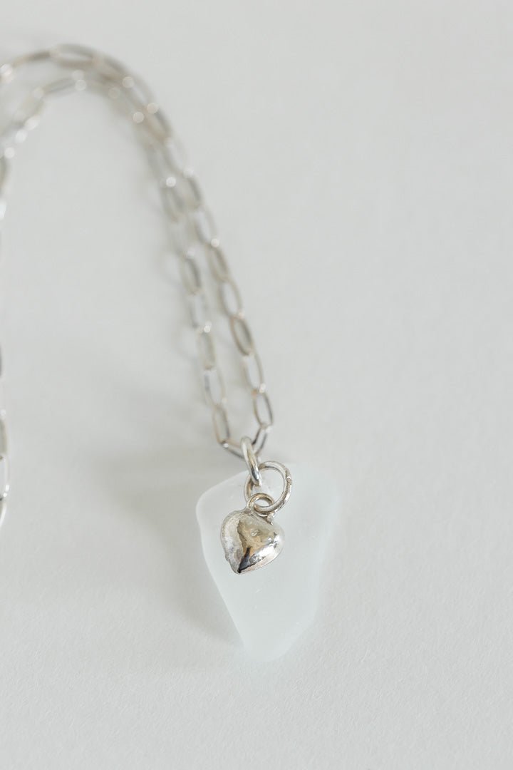 Sterling Silver and Beach Glass with Charm Necklace