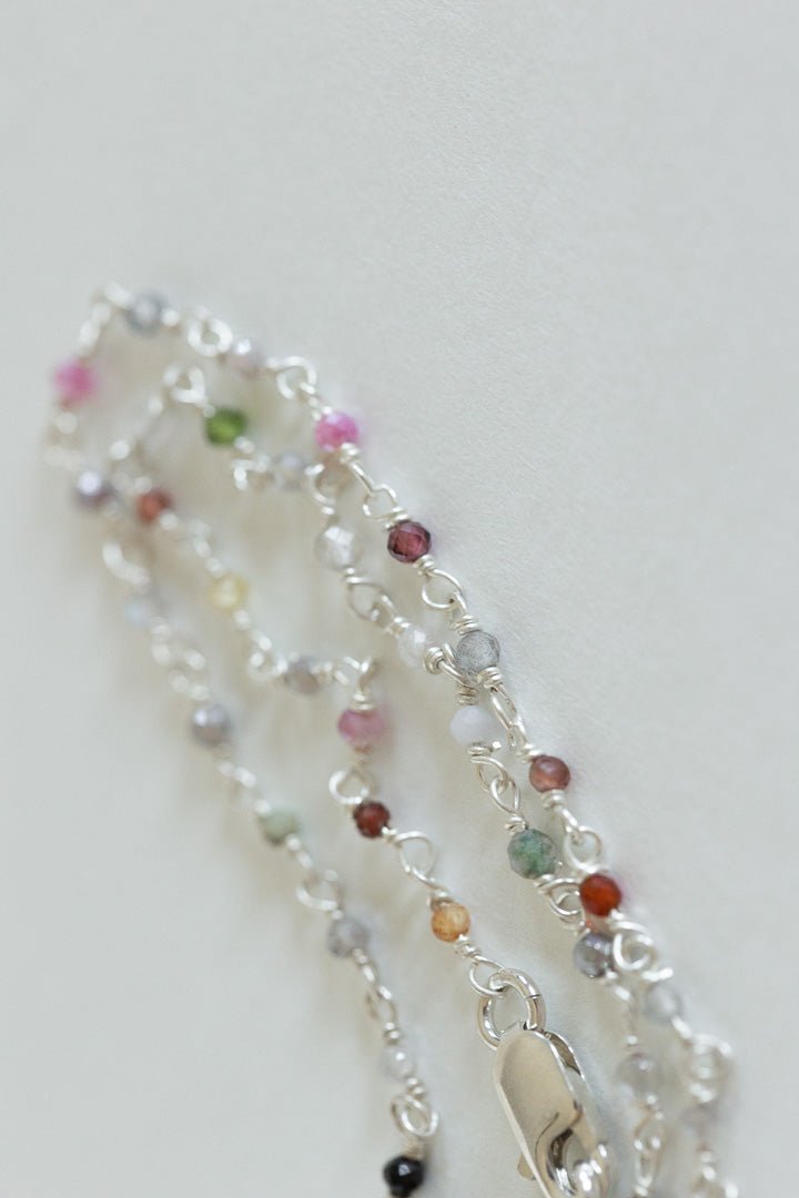 Sterling Silver Faceted Multi-Stone Anklet