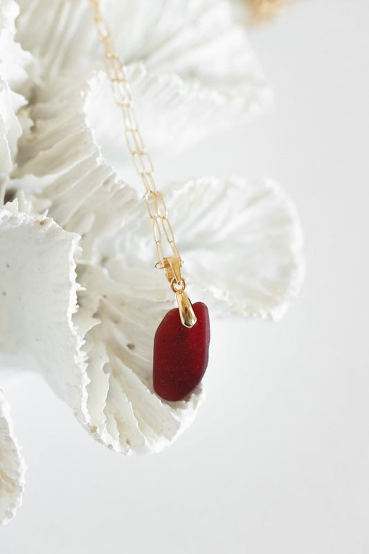 14 K Gold Filled Red Sea Glass Necklace