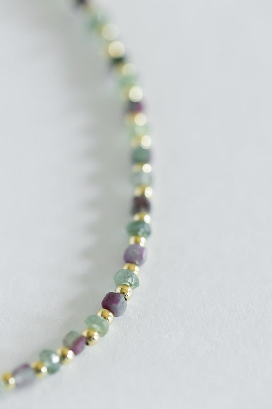 14 K Gold Ruby Zoisite Anyolite Beads Bracelet