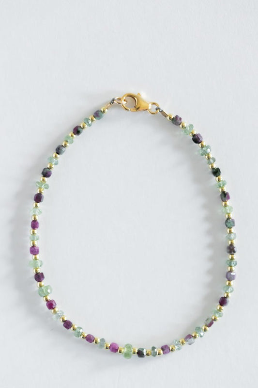 14 K Gold Ruby Zoisite Anyolite Beads Bracelet