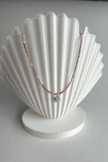 15" Sterling Silver and Ombre Multi-colored Tourmaline Choker with Heart Charm