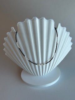 16" Black Spinel Moonstone and Pearl Sterling Silver Choker