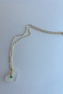 17 1/2" Gold Filled Oval Chain with Lake Michigan Beach Glass with Frog Charm