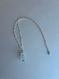 18" Sterling Silver Stacked Aquamarine and Three Lakes Beach Glass (Michigan, Superior, Huron) Necklace