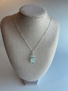 18" Sterling Silver Stacked Aquamarine and Three Lakes Beach Glass (Michigan, Superior, Huron) Necklace