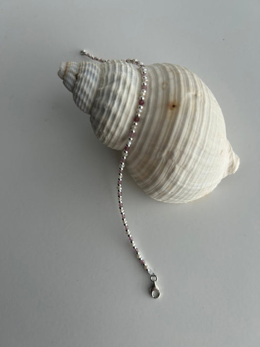 7 1/2 inch Sterling Silver, Pink Tourmaline, and Freshwater Pearl Bracelet