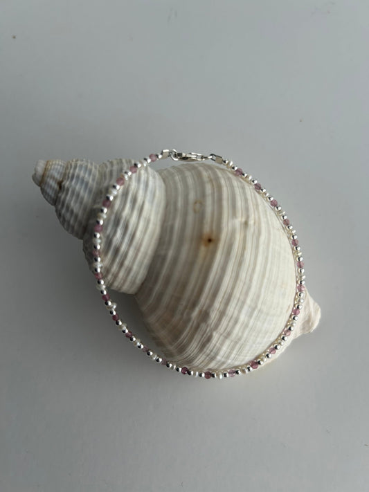 7 1/2 inch Sterling Silver, Pink Tourmaline, and Freshwater Pearl Bracelet