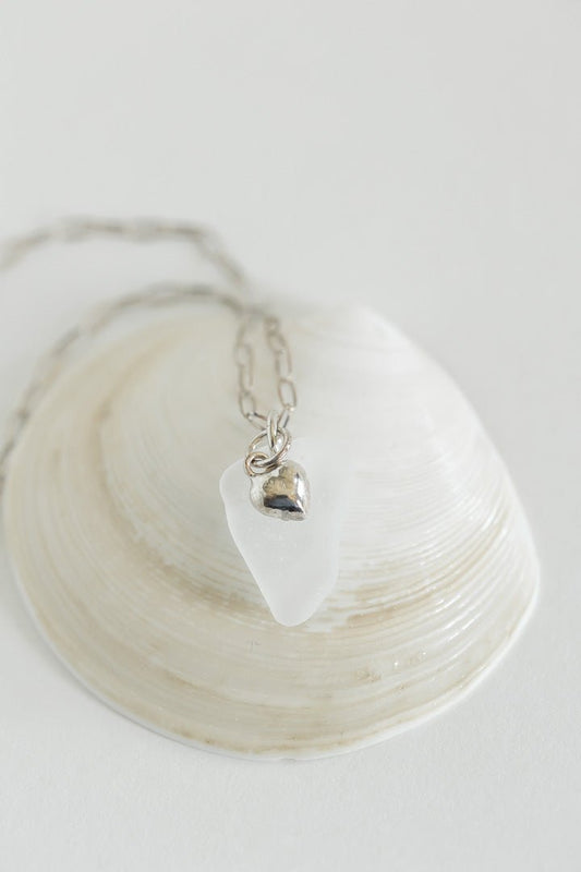Sterling Silver and Beach Glass with Charm Necklace