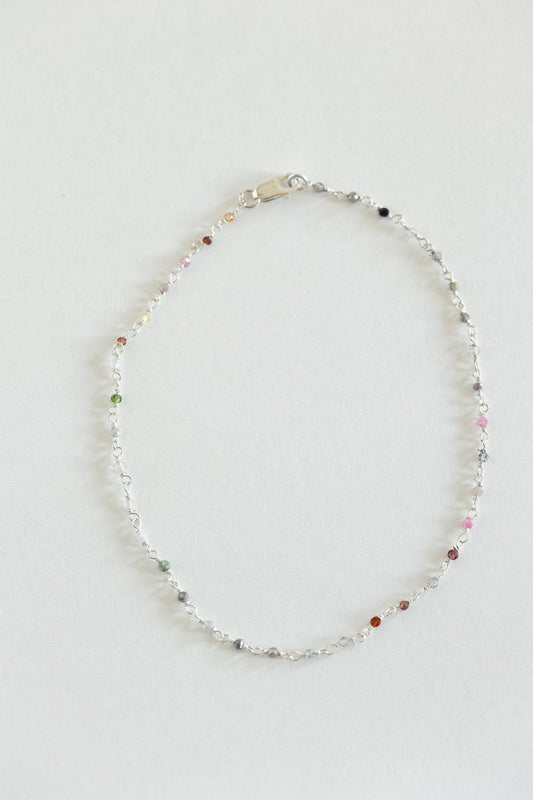 Sterling Silver Faceted Multi-Stone Anklet