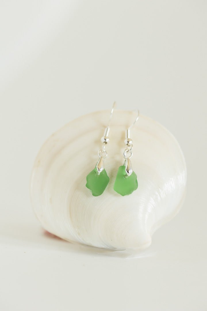 Sterling Silver Green Sea Glass Earrings