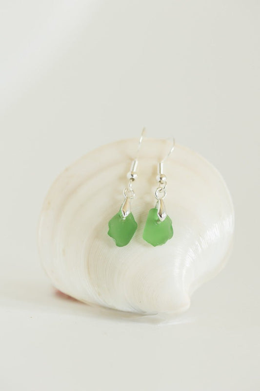 Sterling Silver Green Sea Glass Earrings