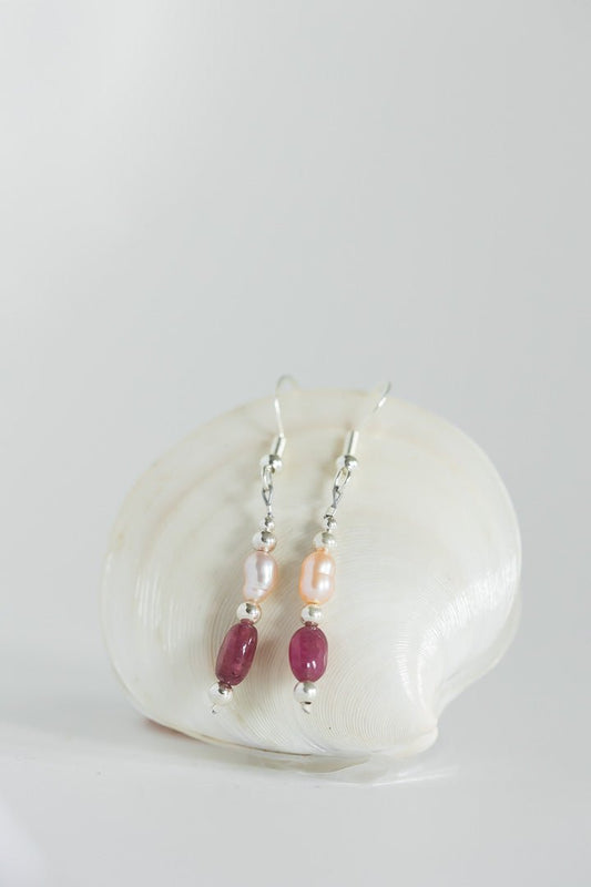 Sterling Silver Pearl and Tourmaline Earrings